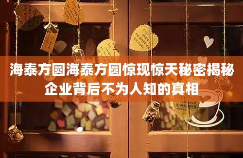 海泰方圆海泰方圆惊现惊天秘密揭秘企业背后不为人知的真相