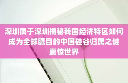 深圳属于深圳揭秘我国经济特区如何成为全球瞩目的中国硅谷归属之谜震惊世界