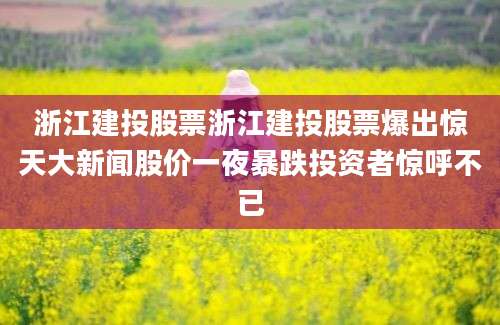 浙江建投股票浙江建投股票爆出惊天大新闻股价一夜暴跌投资者惊呼不已