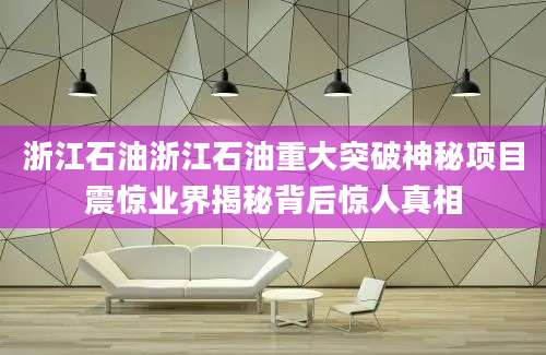 浙江石油浙江石油重大突破神秘项目震惊业界揭秘背后惊人真相
