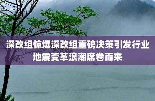 深改组惊爆深改组重磅决策引发行业地震变革浪潮席卷而来