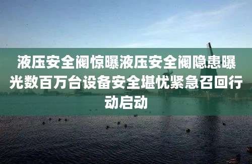 液压安全阀惊曝液压安全阀隐患曝光数百万台设备安全堪忧紧急召回行动启动
