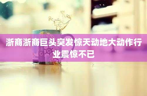 浙商浙商巨头突发惊天动地大动作行业震惊不已