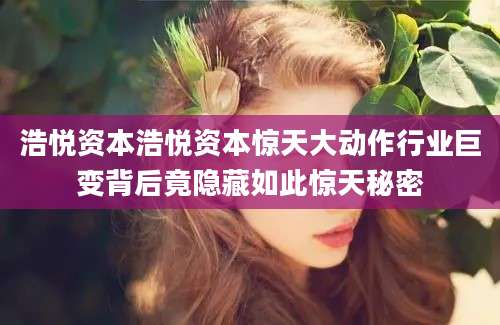 浩悦资本浩悦资本惊天大动作行业巨变背后竟隐藏如此惊天秘密