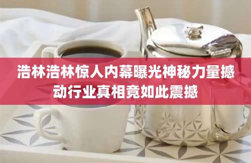 浩林浩林惊人内幕曝光神秘力量撼动行业真相竟如此震撼