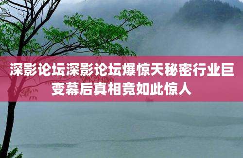 深影论坛深影论坛爆惊天秘密行业巨变幕后真相竟如此惊人