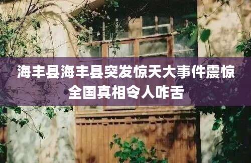 海丰县海丰县突发惊天大事件震惊全国真相令人咋舌