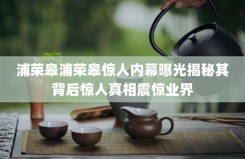 浦荣皋浦荣皋惊人内幕曝光揭秘其背后惊人真相震惊业界