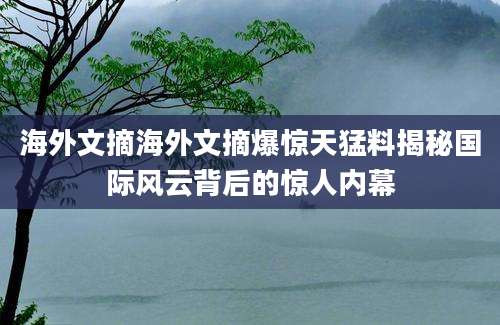 海外文摘海外文摘爆惊天猛料揭秘国际风云背后的惊人内幕