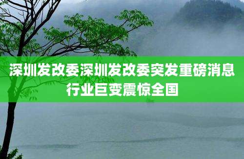 深圳发改委深圳发改委突发重磅消息行业巨变震惊全国