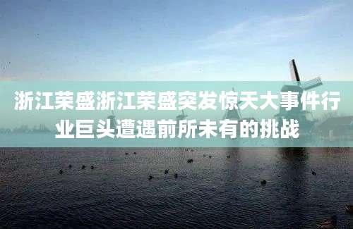 浙江荣盛浙江荣盛突发惊天大事件行业巨头遭遇前所未有的挑战