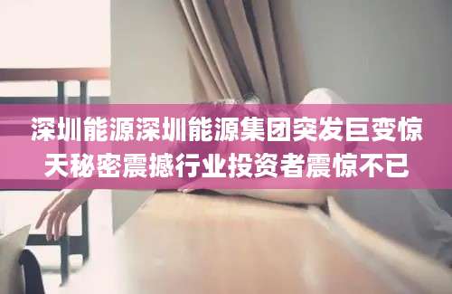 深圳能源深圳能源集团突发巨变惊天秘密震撼行业投资者震惊不已